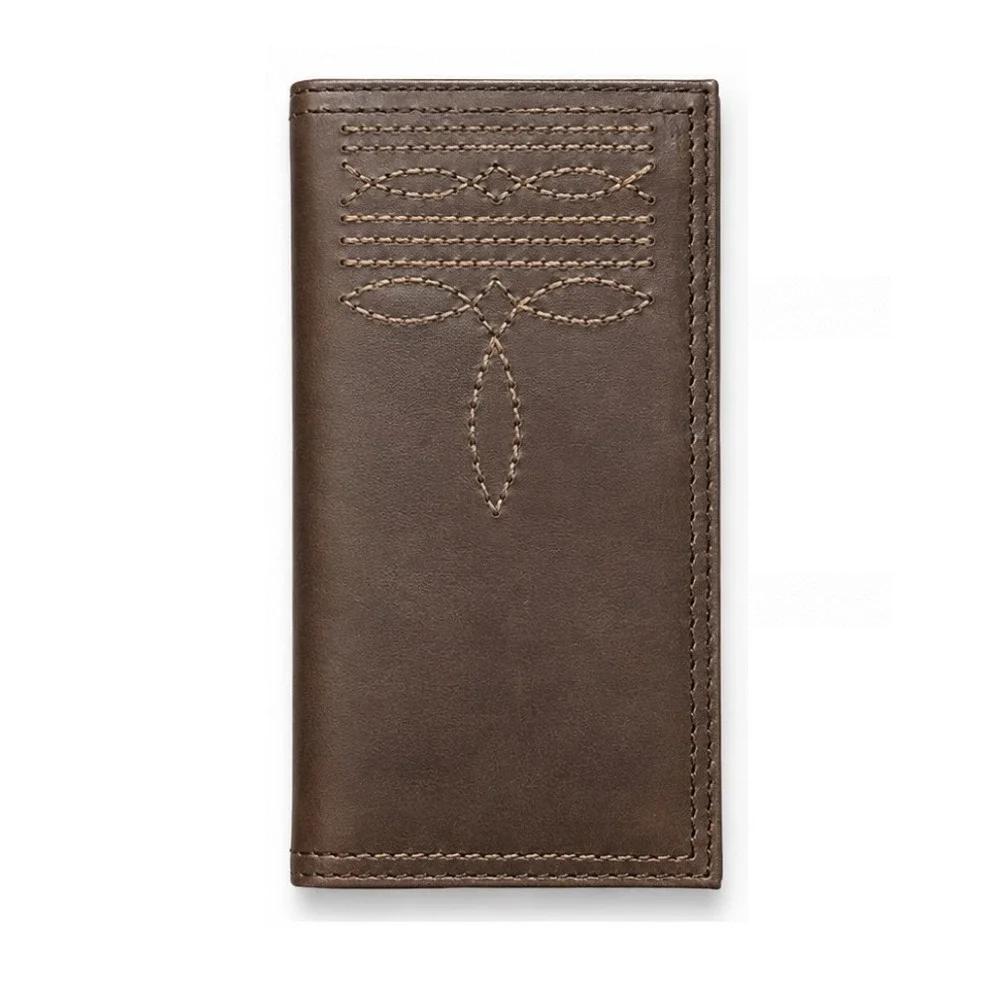 New Justin Jr Rodeo Wallet Brown Genuine Leather RFID Western Boot Stitch Detail